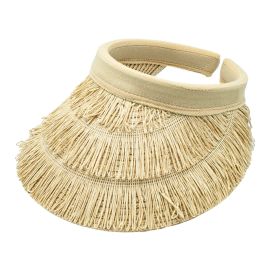 Paradise Straw Natural Palm Fringed Sun Visor Hat