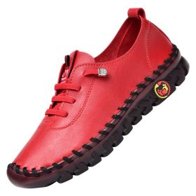 2022 New Spring Casual Women Shoes Platform Loafers 2022 Lace Up Leather Flats Slip-On Mom Shoe Mujer Zapatos Chaussure Femme (Color: Red(Sewing Style), Shoe Size: 41)