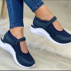 2022 New Autumn Outdoor Breathable Mesh Shoes Women Casual Platform Sneakers Travel Walking Footwear Large Size Vulcanized Shoes (Color: Blue, Shoe Size: 41)