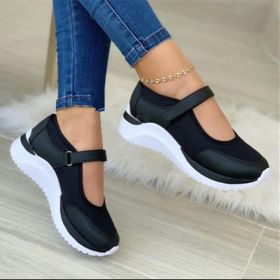2022 New Autumn Outdoor Breathable Mesh Shoes Women Casual Platform Sneakers Travel Walking Footwear Large Size Vulcanized Shoes (Color: Black, Shoe Size: 39)